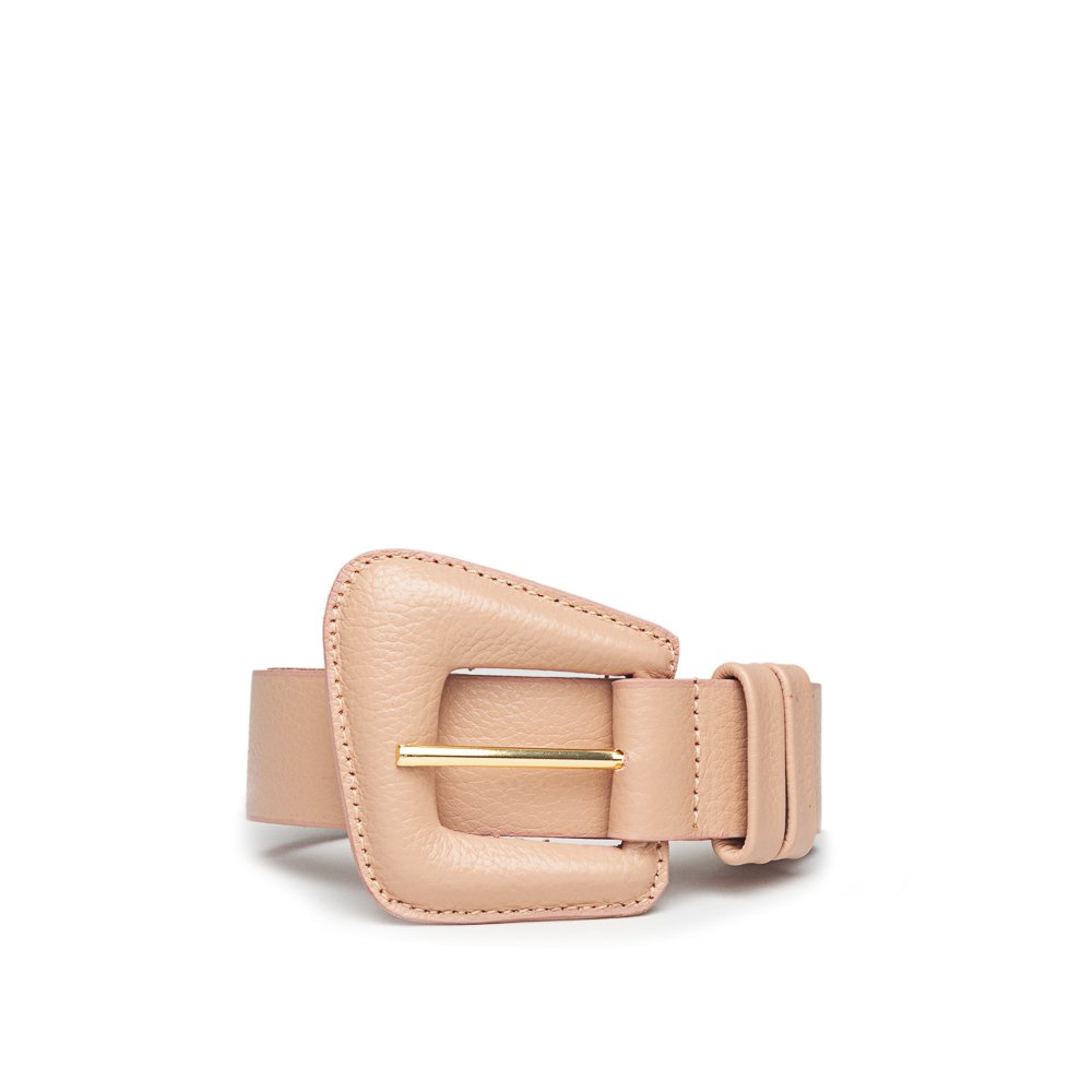 Cinto Em Couro Fivela Formato Diagonal Guiga Nude Bege 1