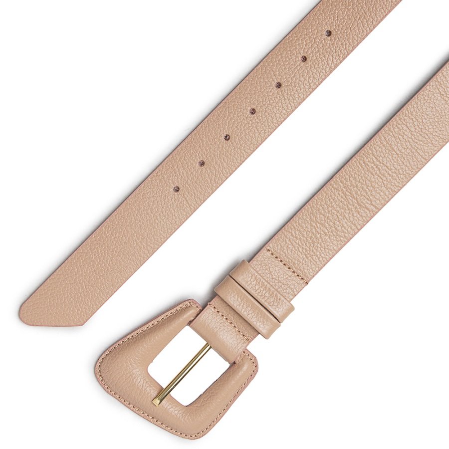 Cinto Em Couro Fivela Formato Diagonal Guiga Nude Bege 2