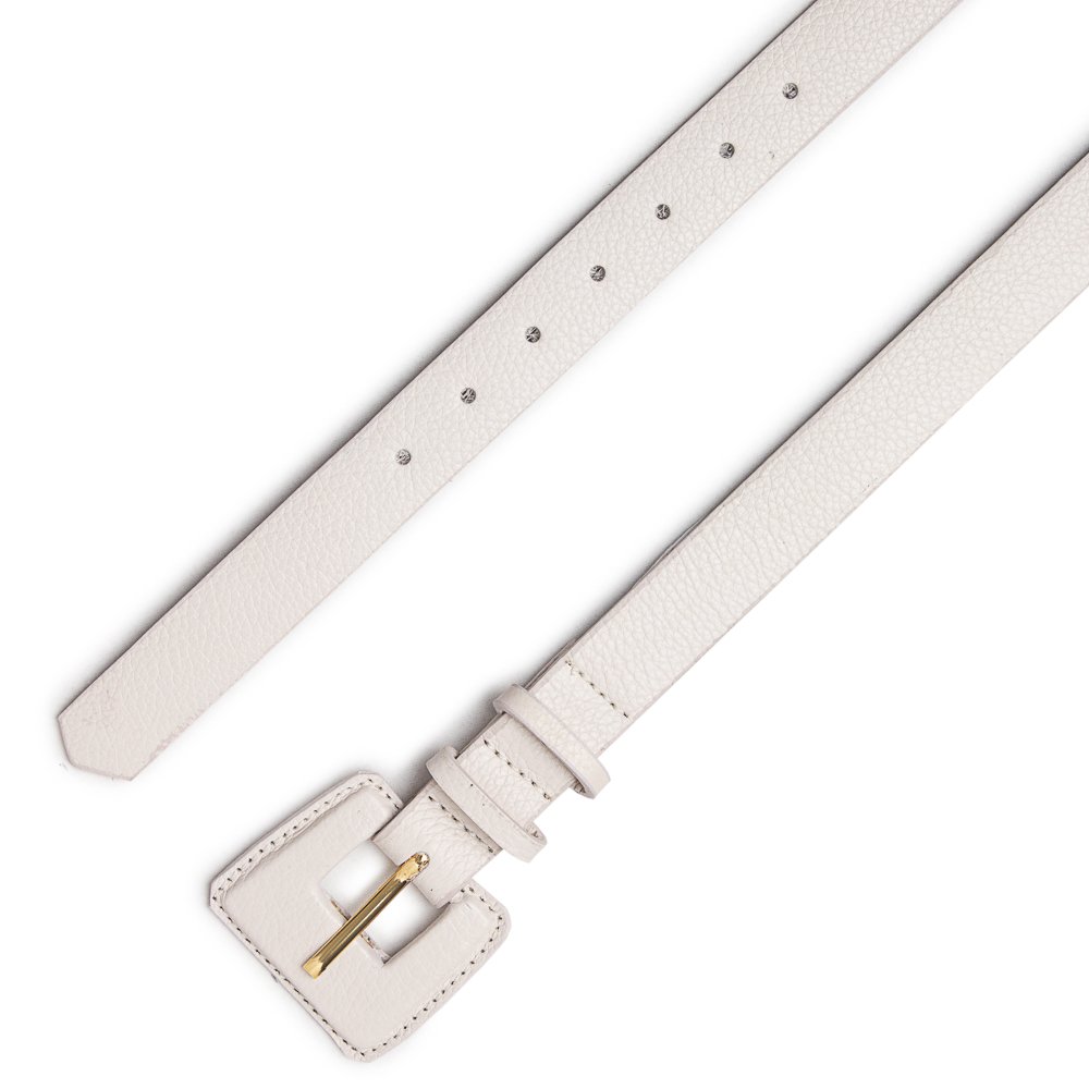 Cinto Couro Fivela Forrada Quadrada Pespontada Deniz Creme Branco 2