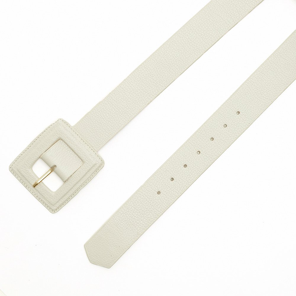 Cinto Couro Fivela Forrada Pespontado Rety Creme Branco 2