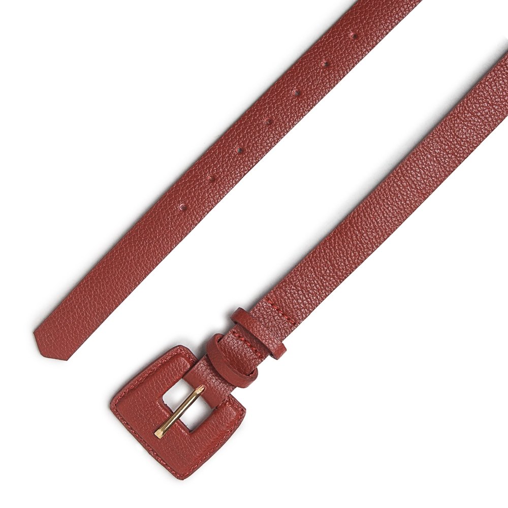 Cinto Couro Fivela Forrada Quadrada Pespontada Deniz Vermelho Vermelho 2