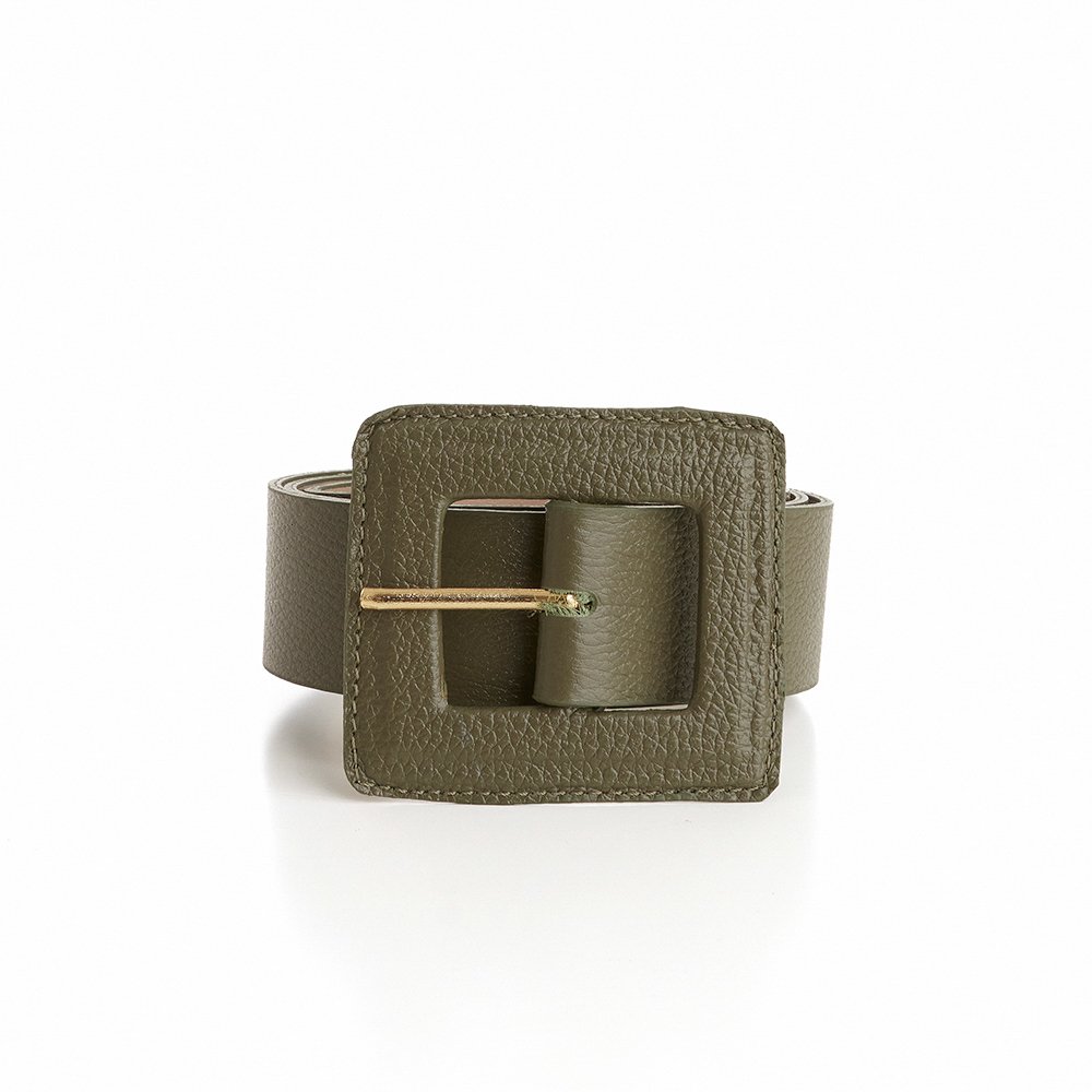 Cinto Couro Fivela Forrada Pespontado Rety Militar Verde 1