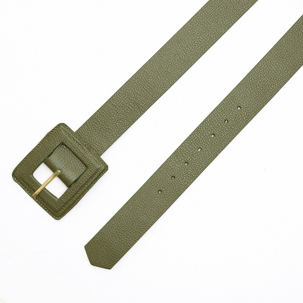 Cinto Couro Fivela Forrada Pespontado Rety Militar Verde 2