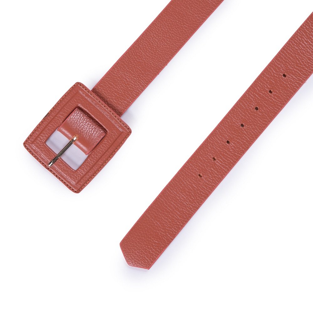 Cinto Couro Fivela Forrada Pespontado Rety Laranja Marrom 2