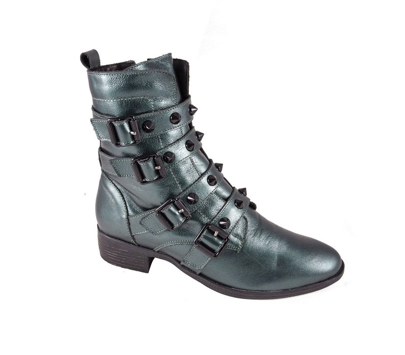 Coturno Em Couro Metalizado Com Detalhes De Spikes E Fivelas - Verde Verde 1