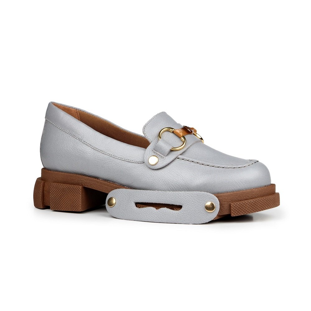 Mocassim Em Couro Duo - Cinza