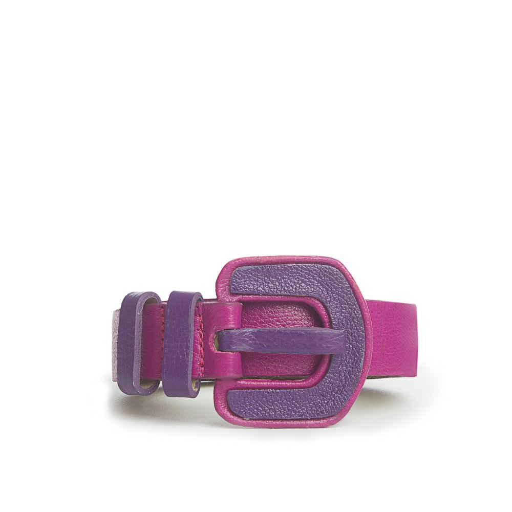 Cinto Em Couro Fivela Bi-Color Chubby - Magenta