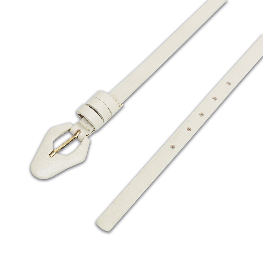 Cinto Confeccionado Em Couro Tira Fina Finny Creme Branco 2