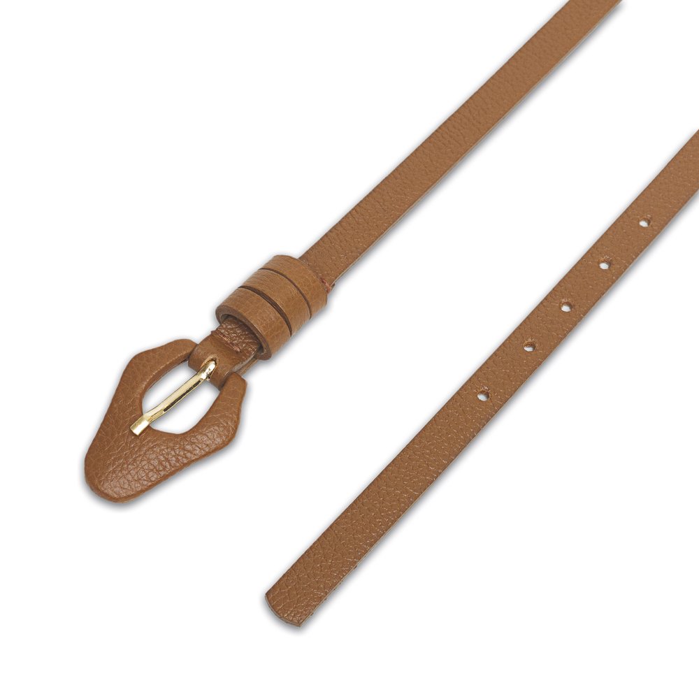 Cinto Confeccionado Em Couro Tira Fina Finny Caramelo Marrom 2