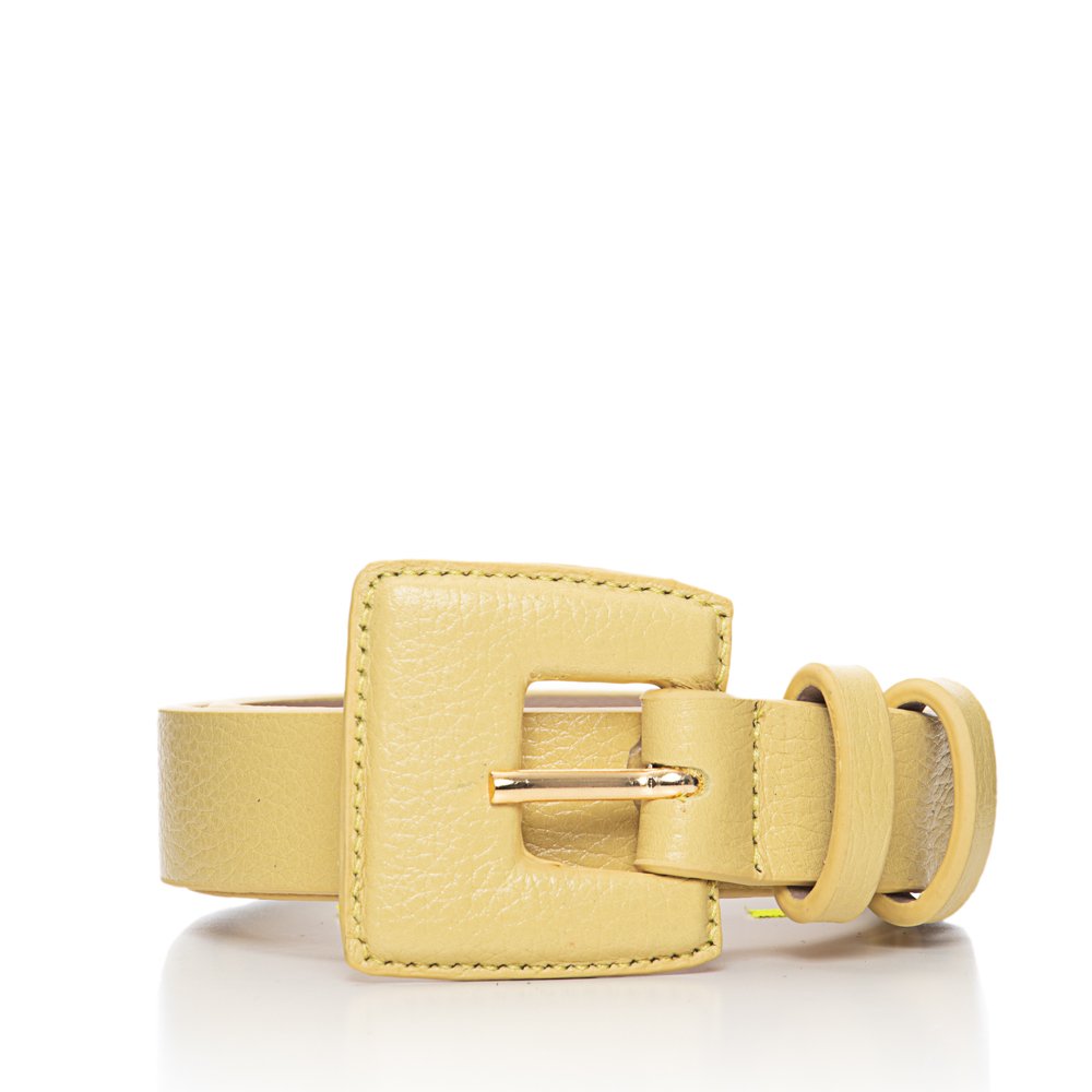 Cinto Couro Fivela Forrada Quadrada Pespontada Deniz Amarelo Lima Amarelo 1