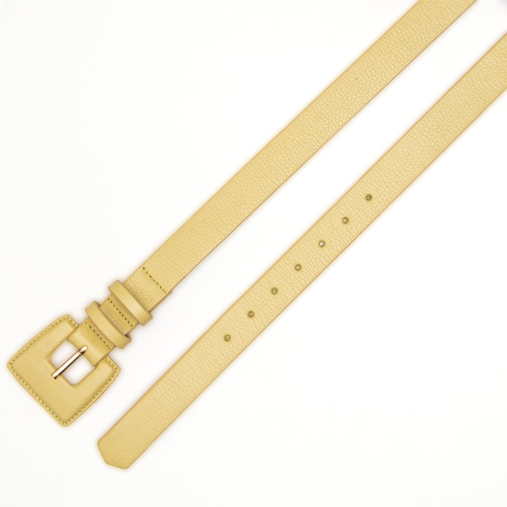 Cinto Couro Fivela Forrada Quadrada Pespontada Deniz Amarelo Lima Amarelo 2