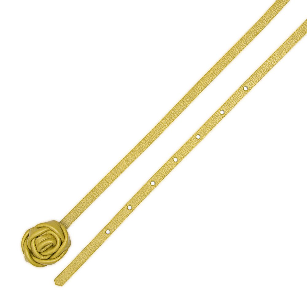 Cinto Confeccionado Em Couro E Fivela Em Couro Flor Flory Verde Amarelo 2