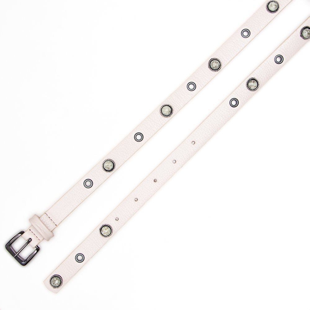 Cinto confeccionado Em Couro Tira Com Ilhoses E Resina Ping Creme Branco 2