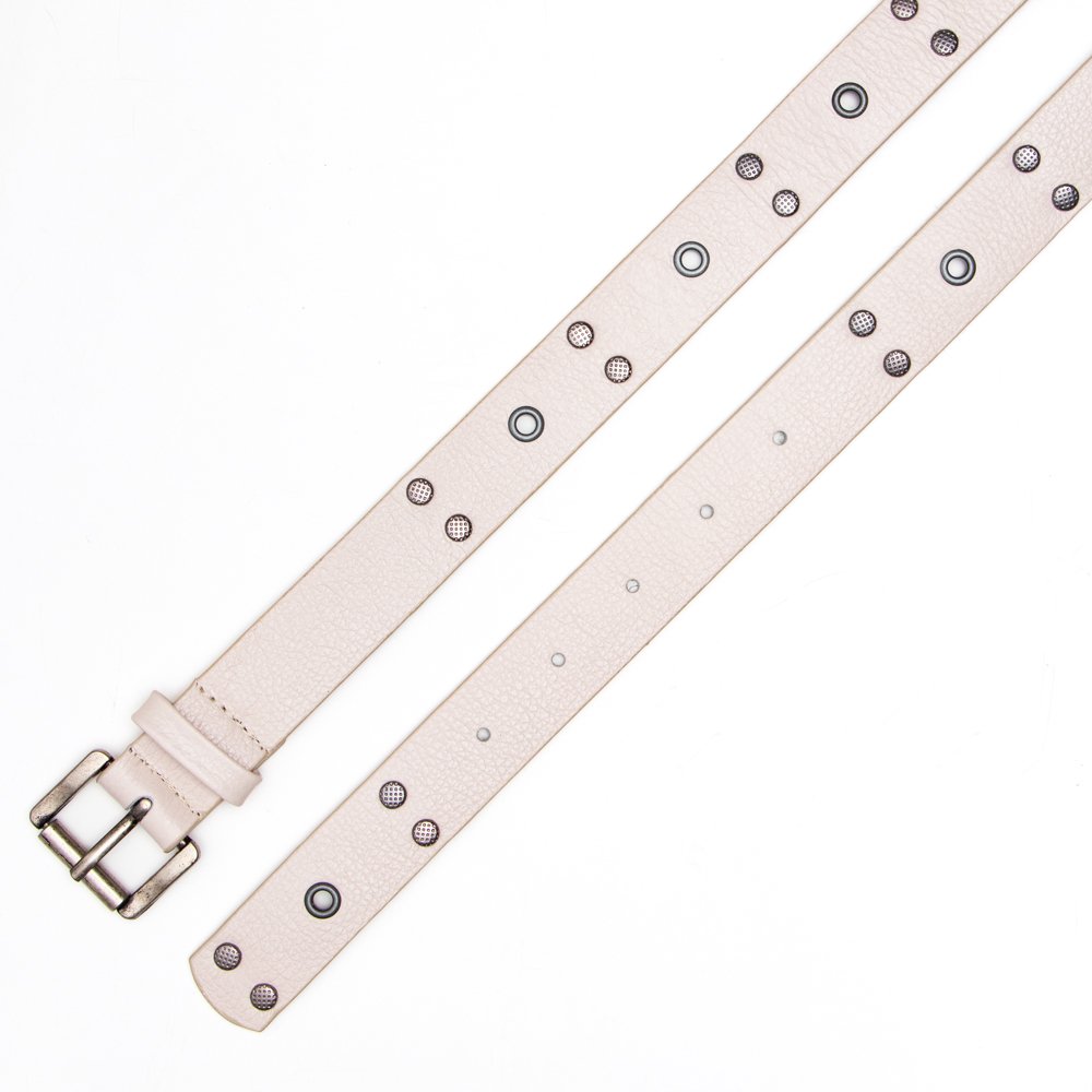 Cinto Confeccionado Em Couro Tira Com Detalhes De Ilhoses E Tachas Ilhoty Creme Branco 2