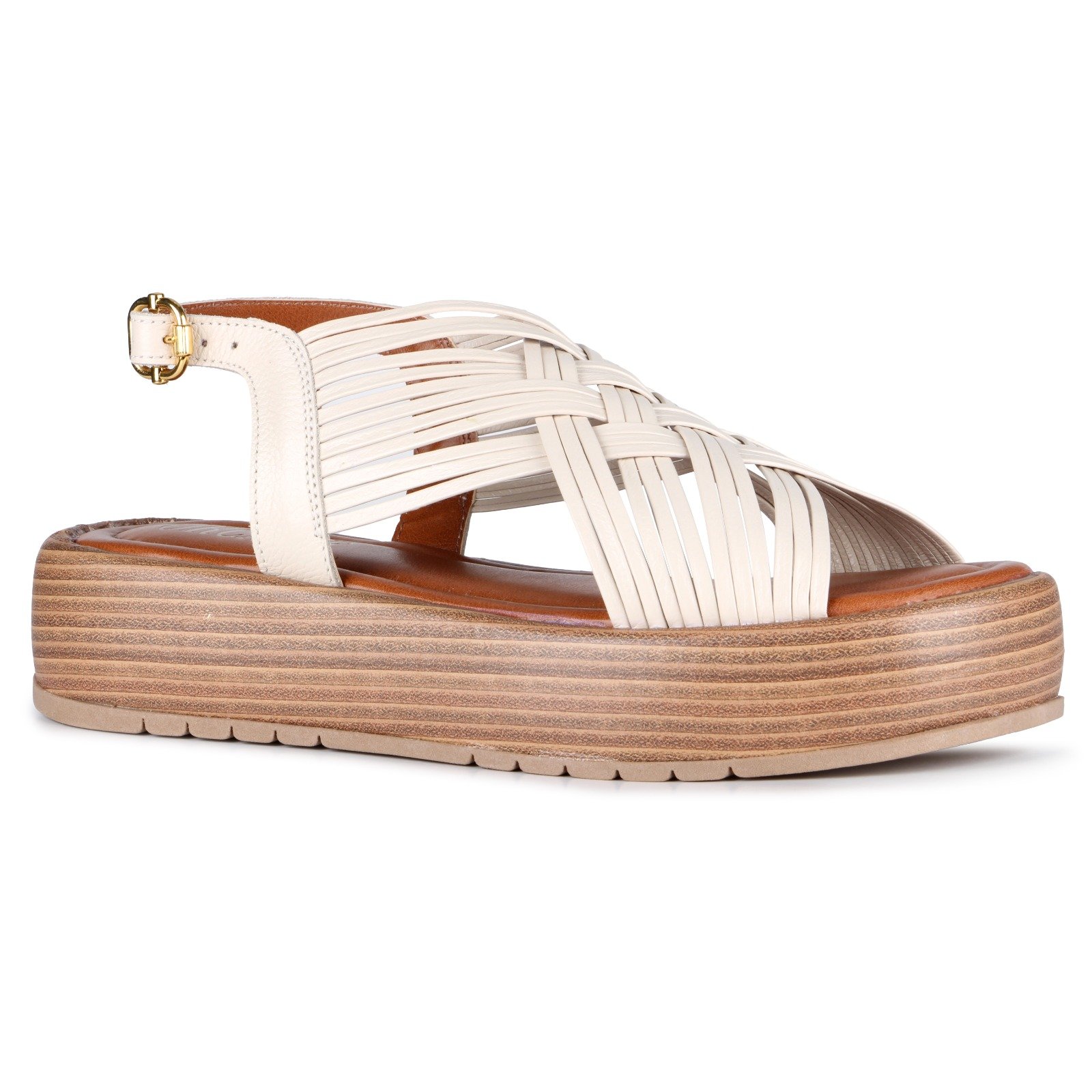 Flatform Em Couro Entrelê - Off-White Branco 1