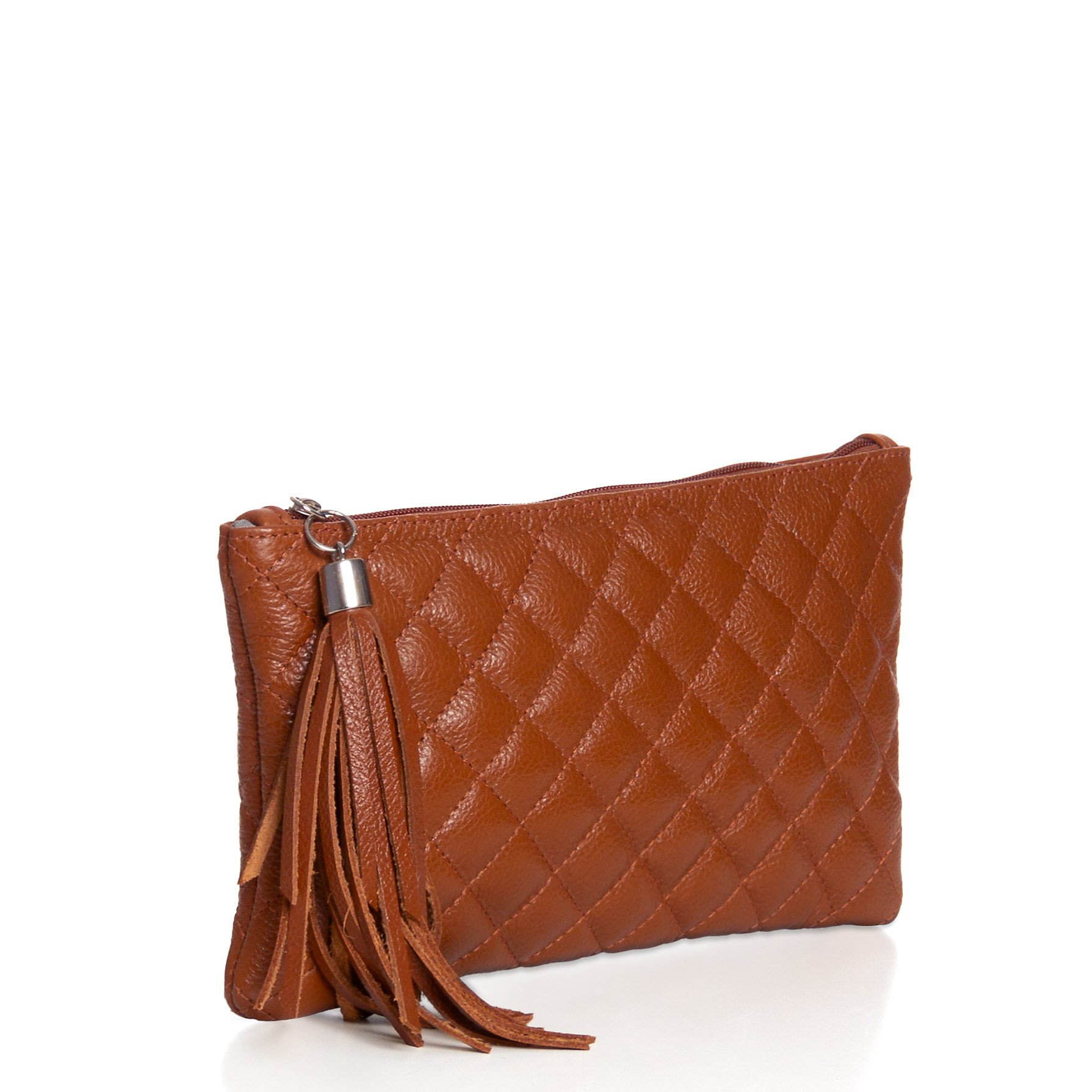 Clutch Em Couro Matelassê Maitê - Caramelo Marrom 2