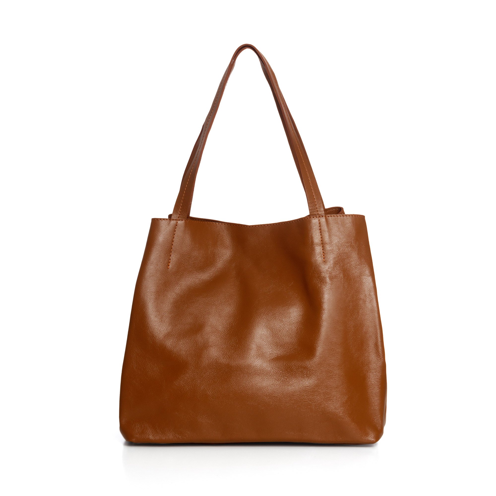 Bolsa Sacola Confeccionada Em Couro Melina - Caramelo Marrom 1