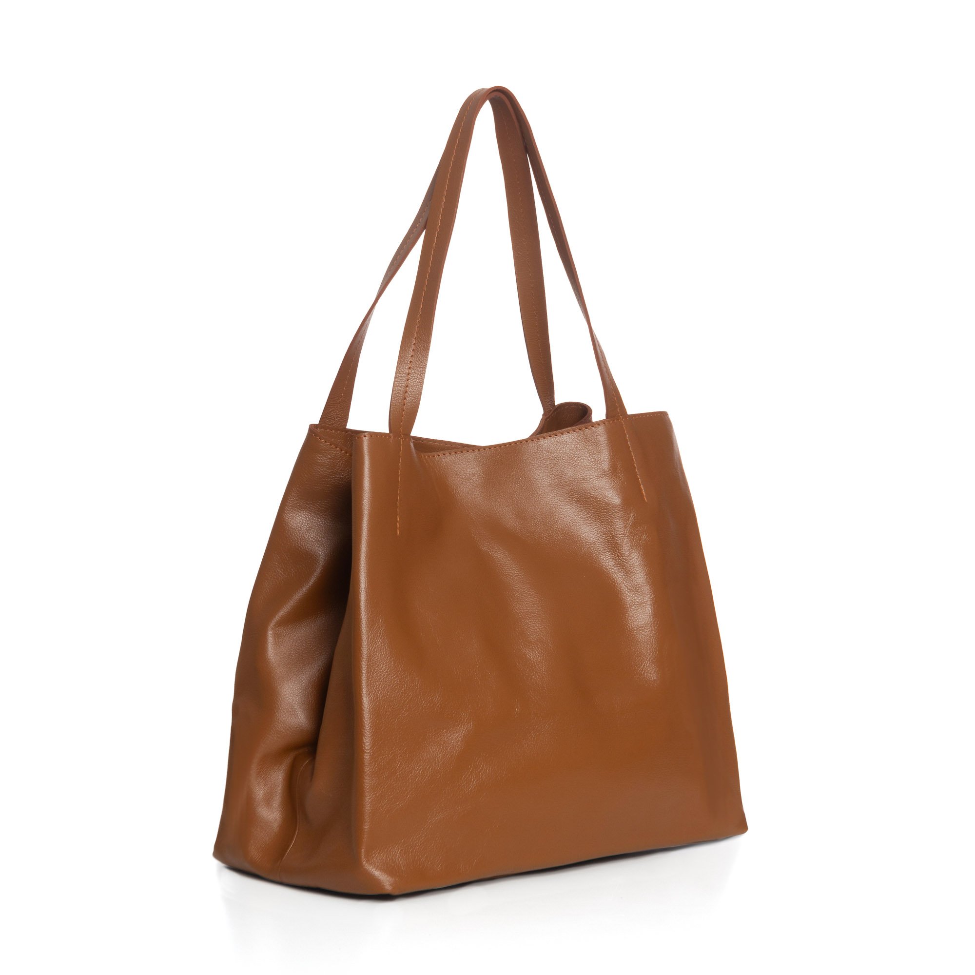 Bolsa Sacola Confeccionada Em Couro Melina - Caramelo Marrom 2