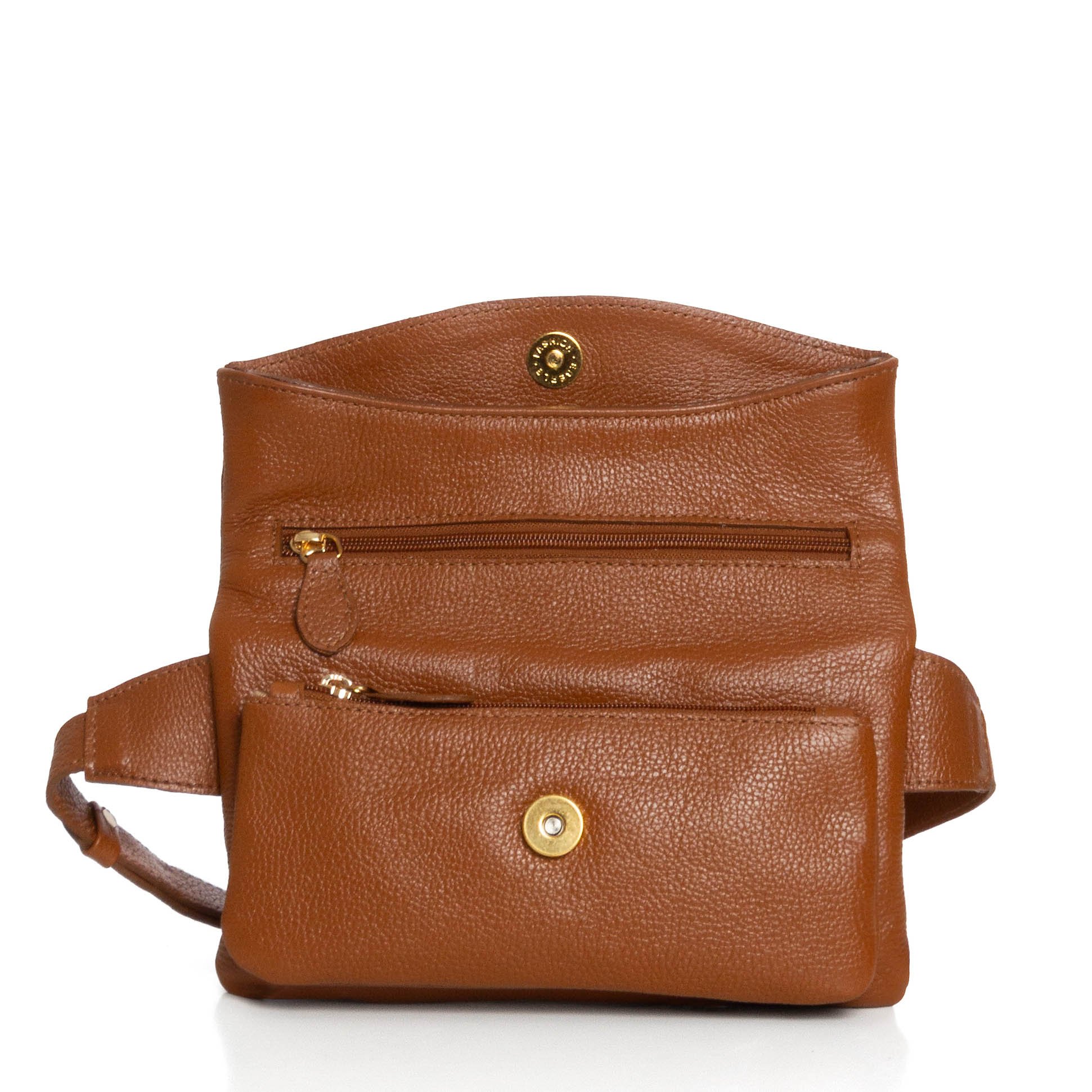 Bolsa Pochete Em Couro Com Divisórias Amy - Caramelo Marrom 3