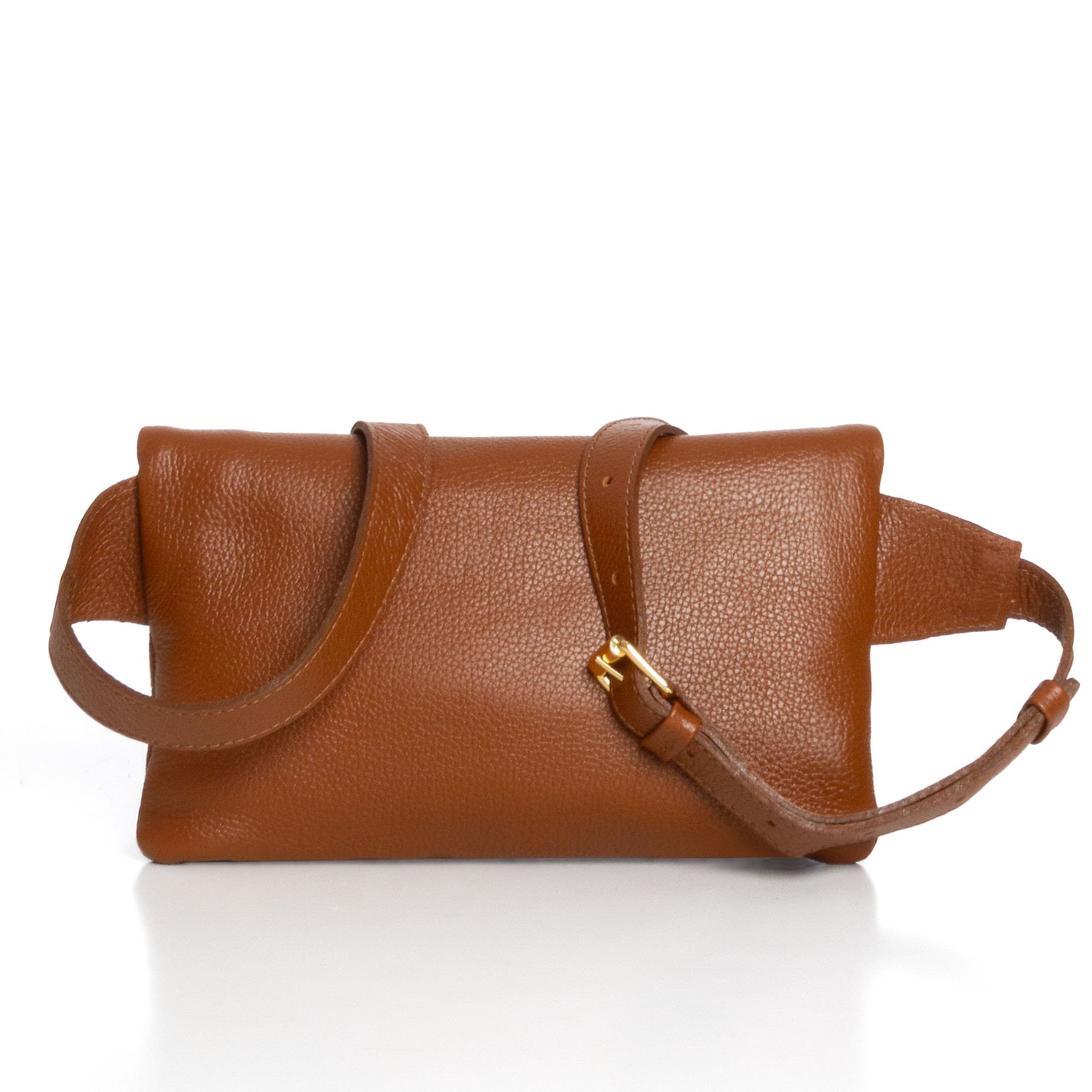 Bolsa Pochete Em Couro Com Divisórias Amy - Caramelo Marrom 4