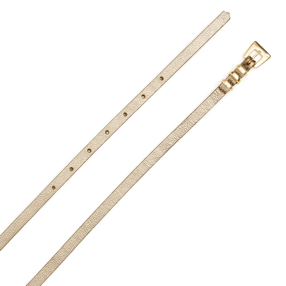 Cinto Em Couro Fininho Triby - Prata Velho Dourado 2