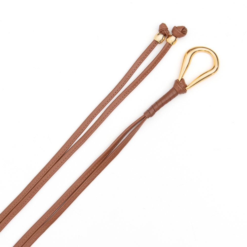 Cinto Em Couro Duas Tiras Para Amarração Fiow Bege Marrom 2