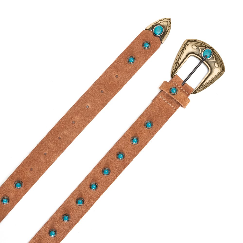 Cinto Confeccionado em Camurça e Aplicações Brian Caramelo Marrom 2