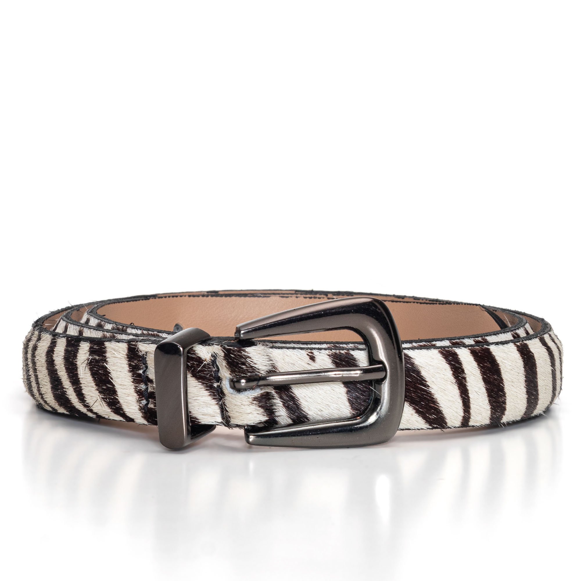 Cinto Couro Pelo Animal Print com Fivela em Metal Ranch Ônix Zebra Zebra 1