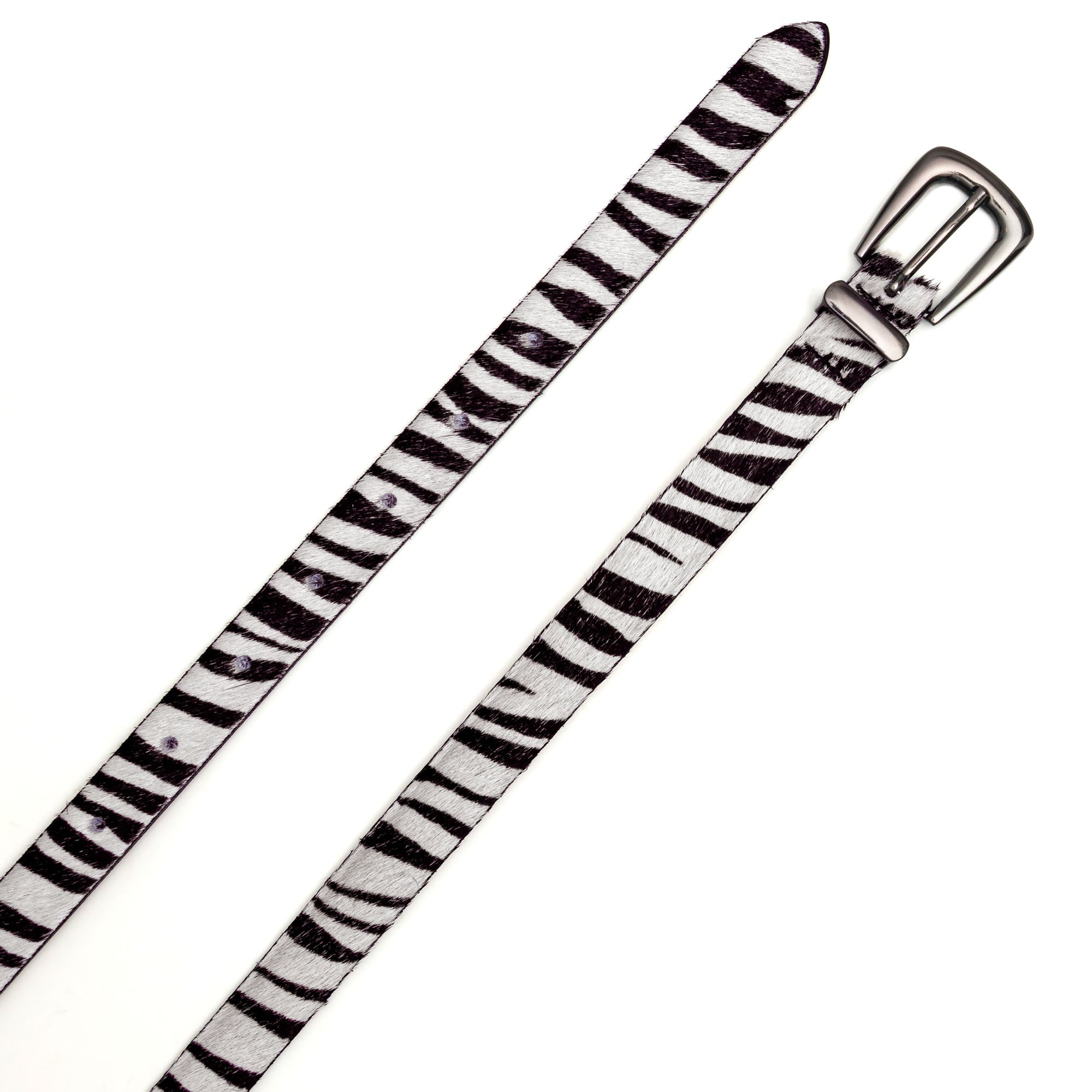 Cinto Couro Pelo Animal Print com Fivela em Metal Ranch Ônix Zebra Zebra 2