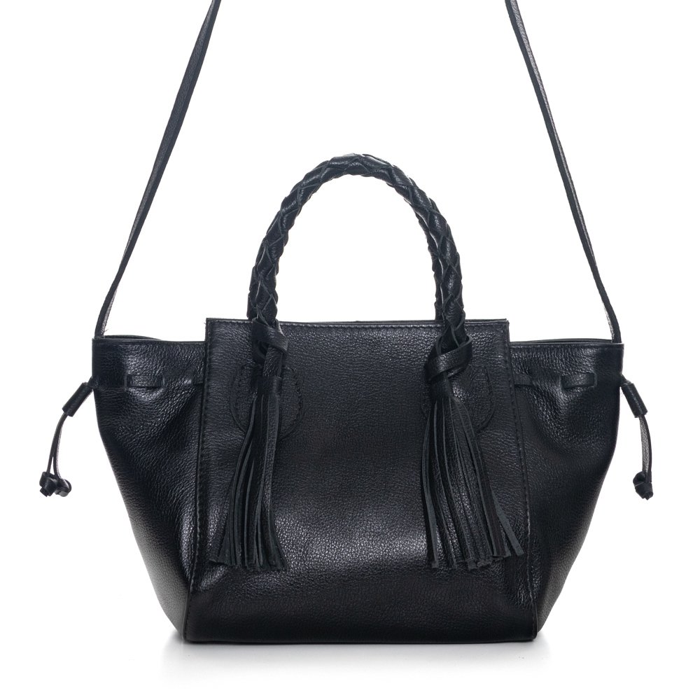 Bolsa Em Couro Alça De Mão e Ombro Terina Preto Preto 1