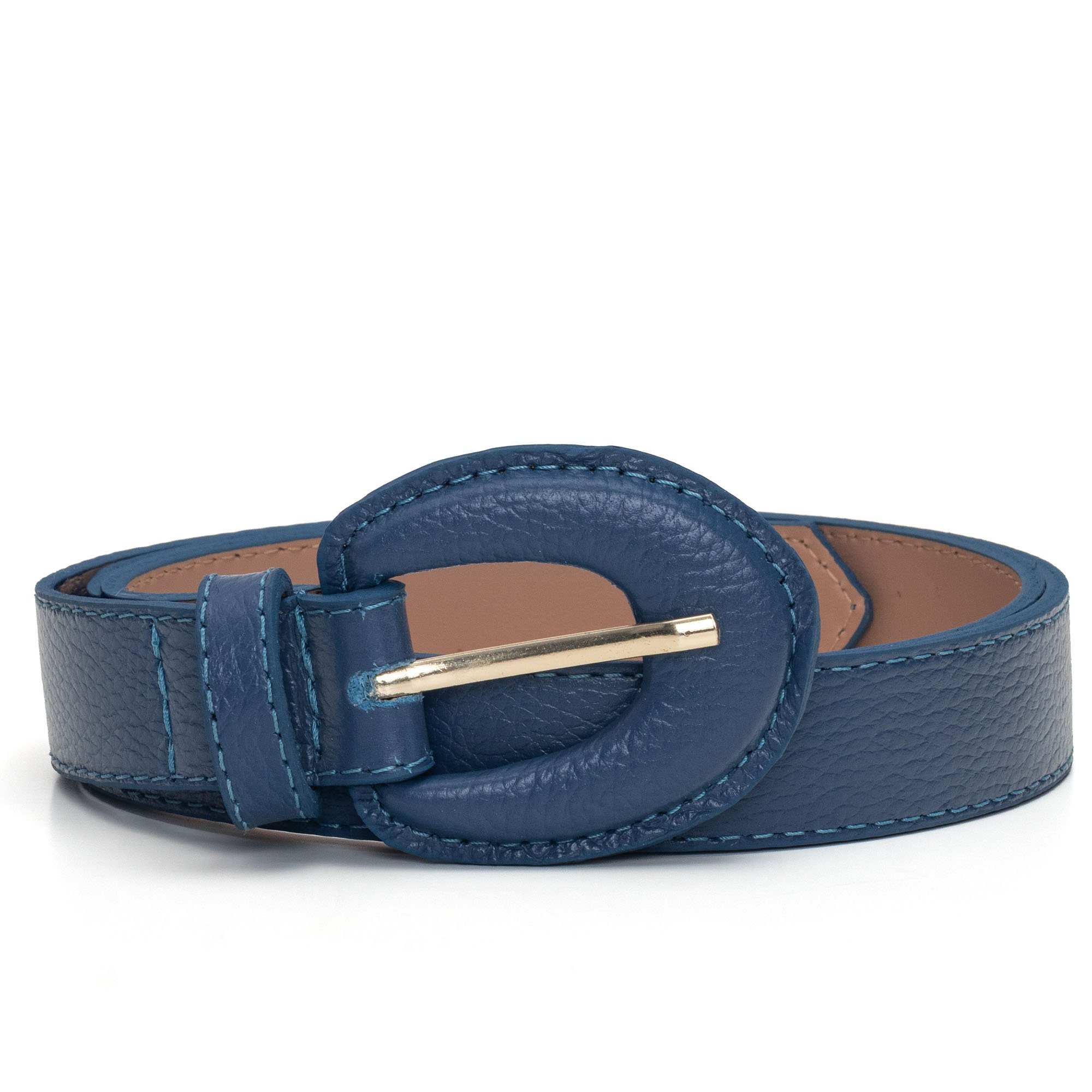 Cinto Em Couro Fivela Encapada Lizet Azul