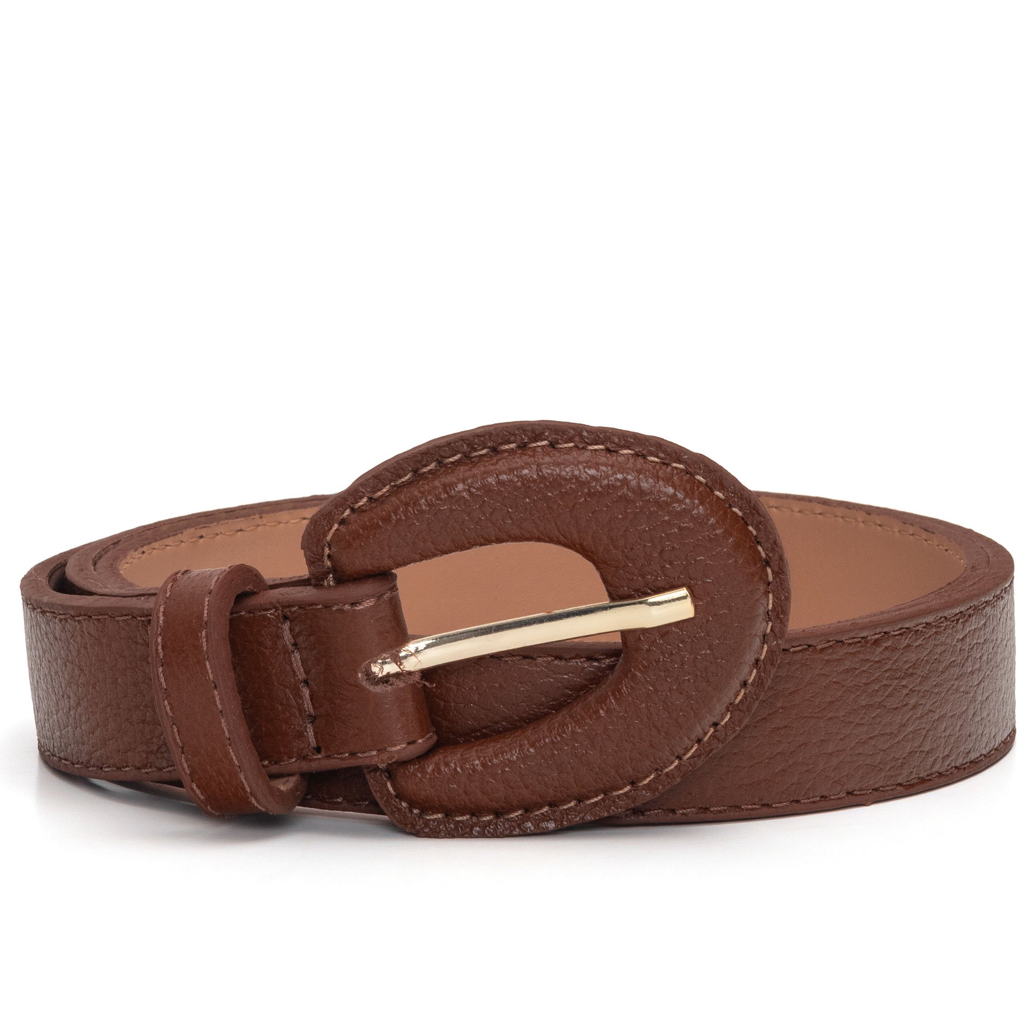 Cinto Em Couro Fivela Encapada Lizet Chocolate