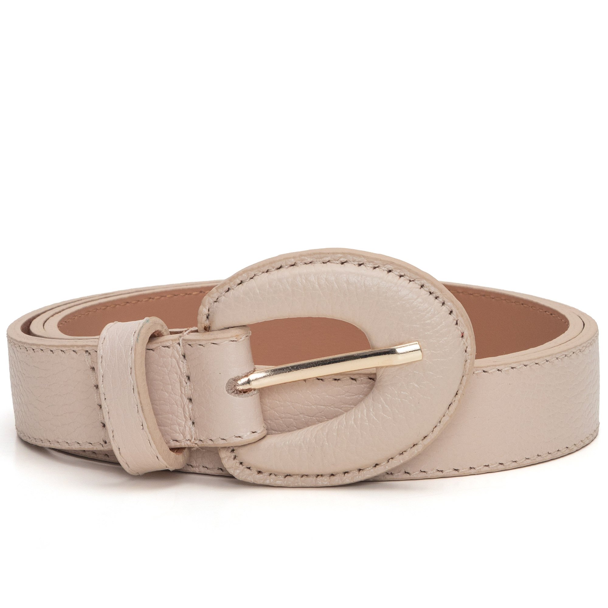 Cinto Em Couro Fivela Encapada Lizet Creme