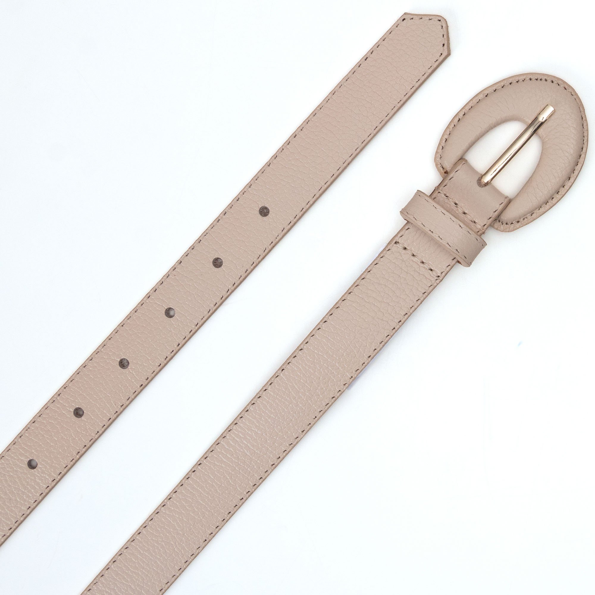 Cinto Em Couro Fivela Encapada Lizet Creme Bege 2