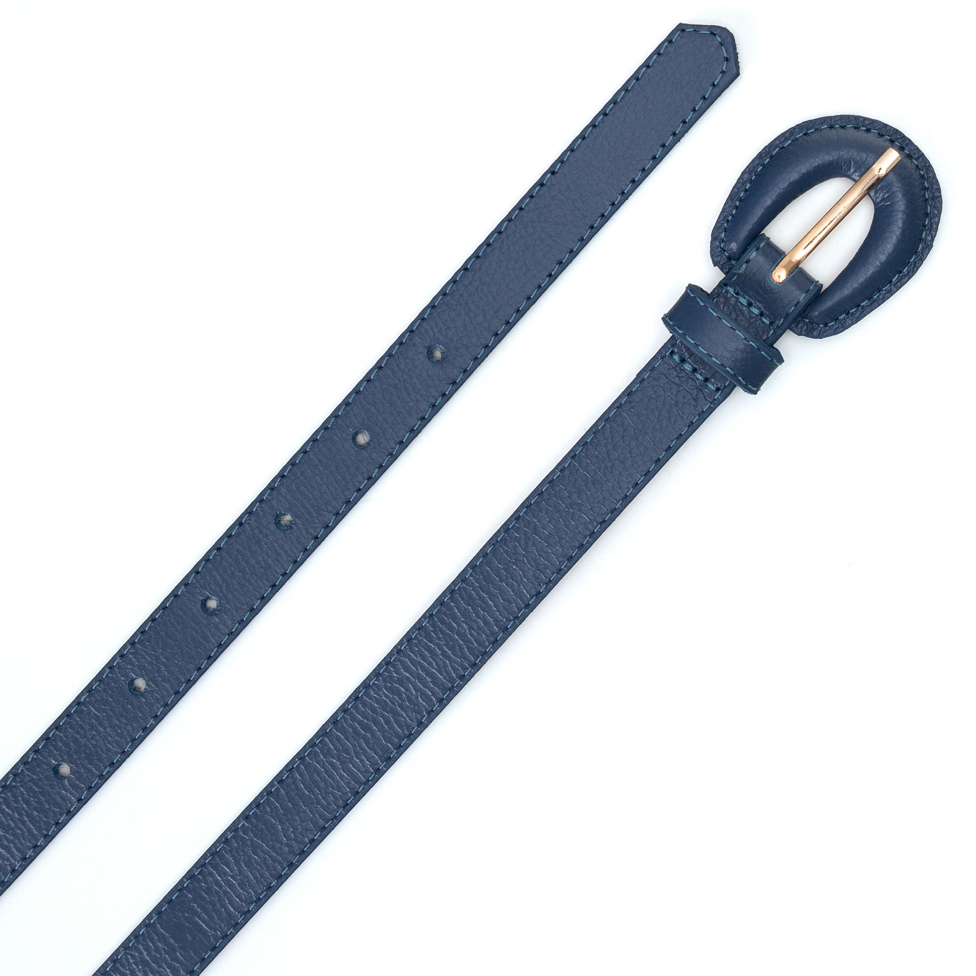 Cinto Em Couro Fivela Forrada E Pespontado Linê Azul Azul 2