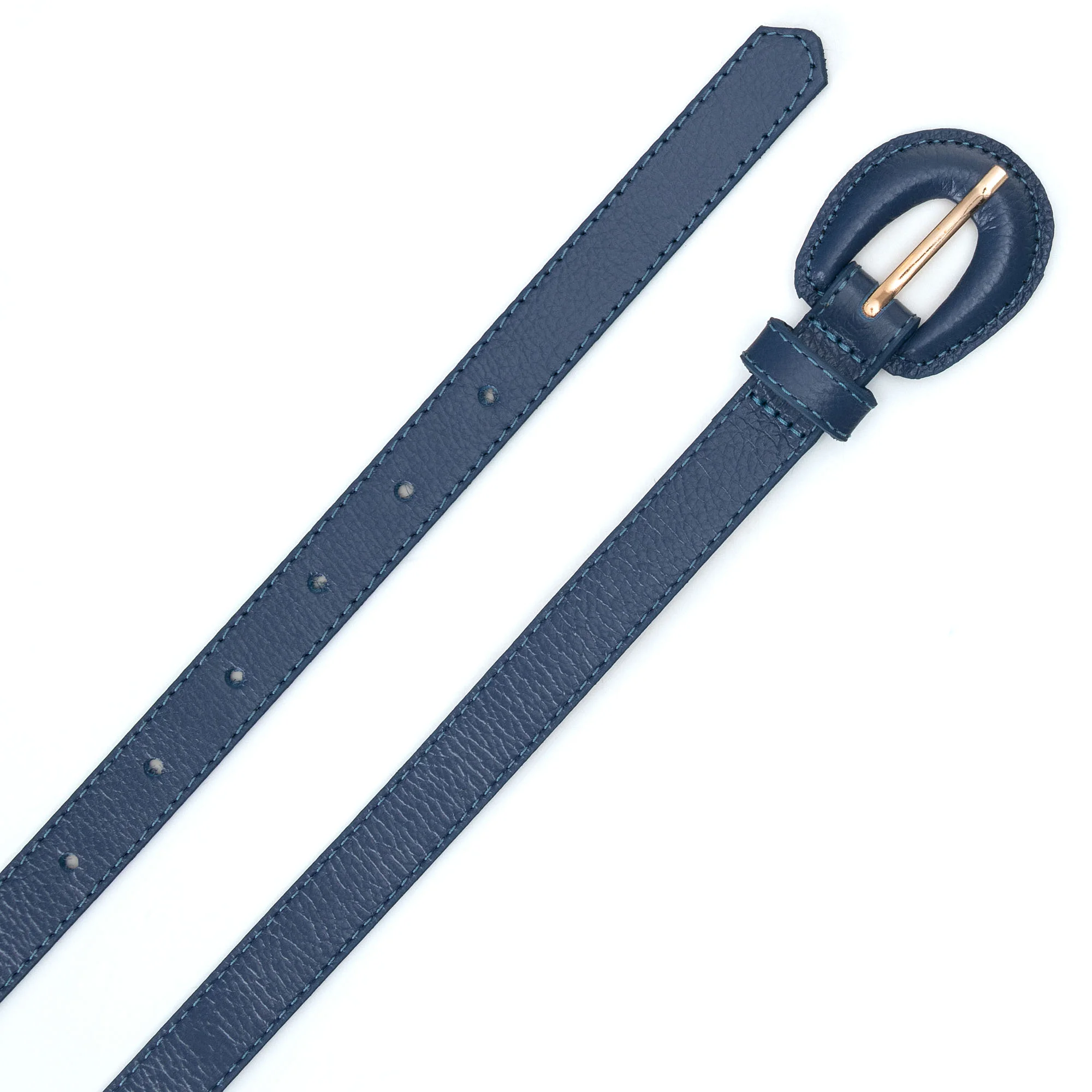 Cinto Em Couro Fivela Forrada E Pespontado Linê Azul Azul 2