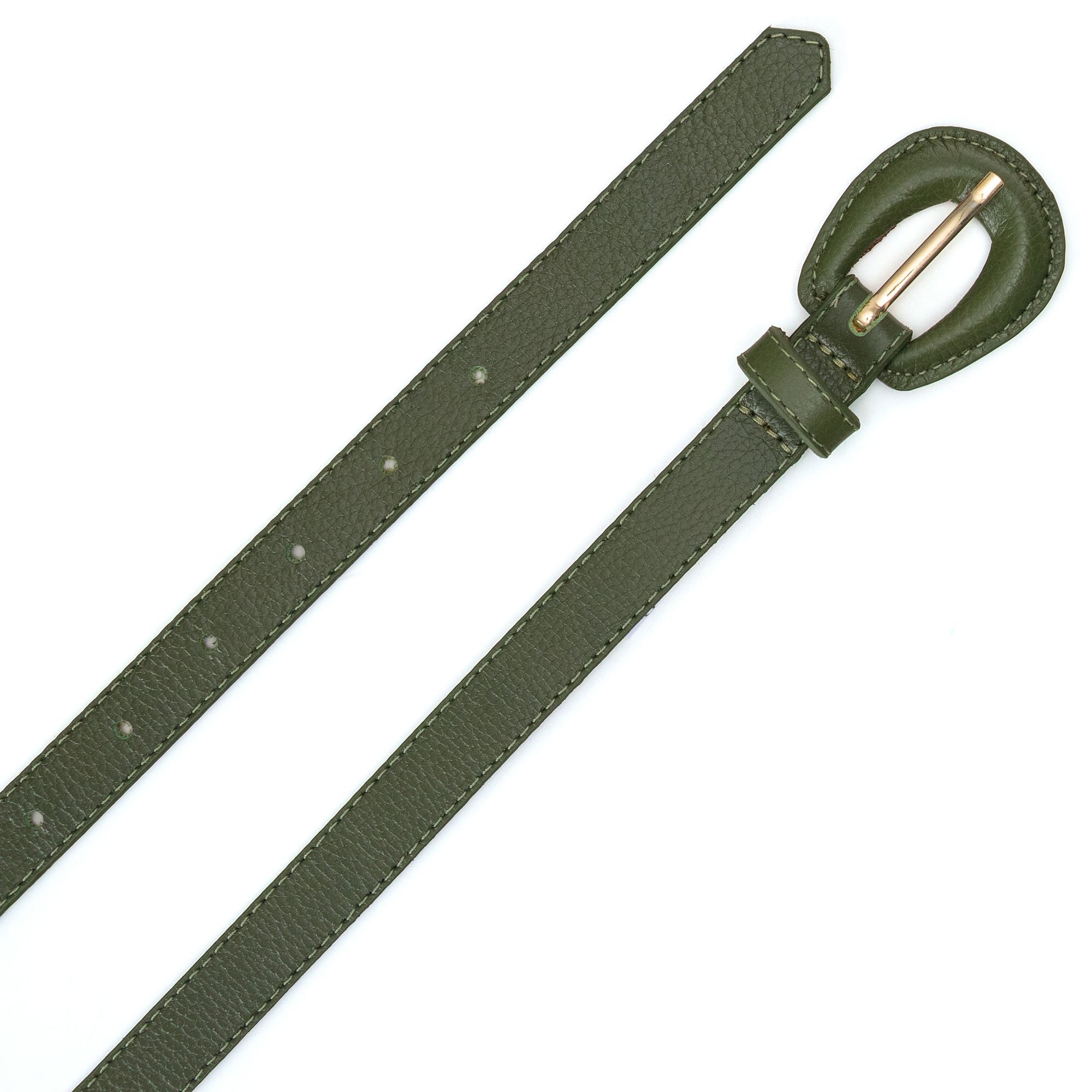 Cinto Em Couro Fivela Forrada E Pespontado Linê Militar Verde 2