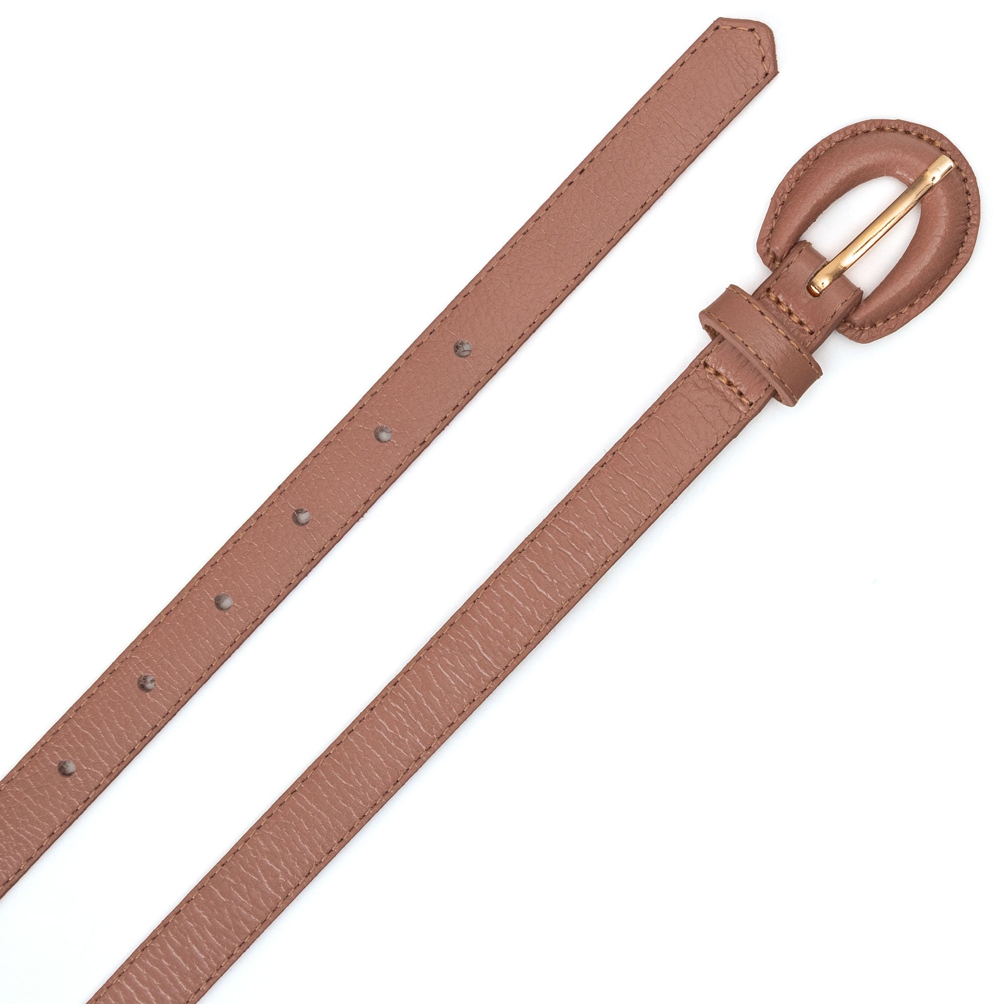 Cinto Em Couro Fivela Forrada E Pespontado Linê Nude Bege 2