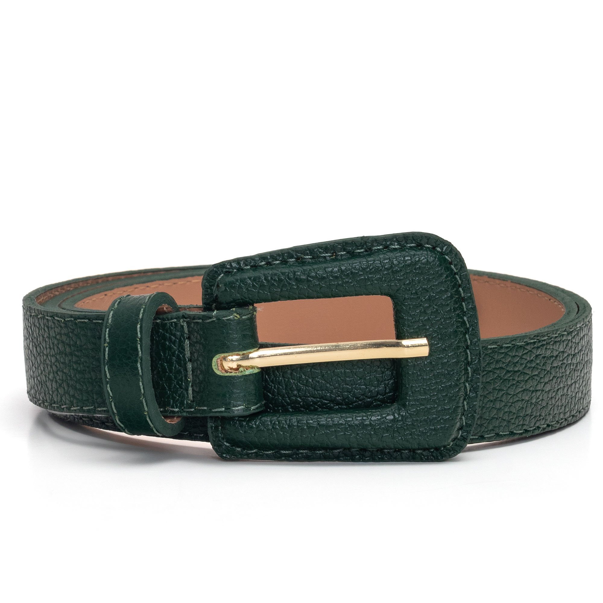 Cinto Couro Fivela Forrada Retangular Bruny - Verde