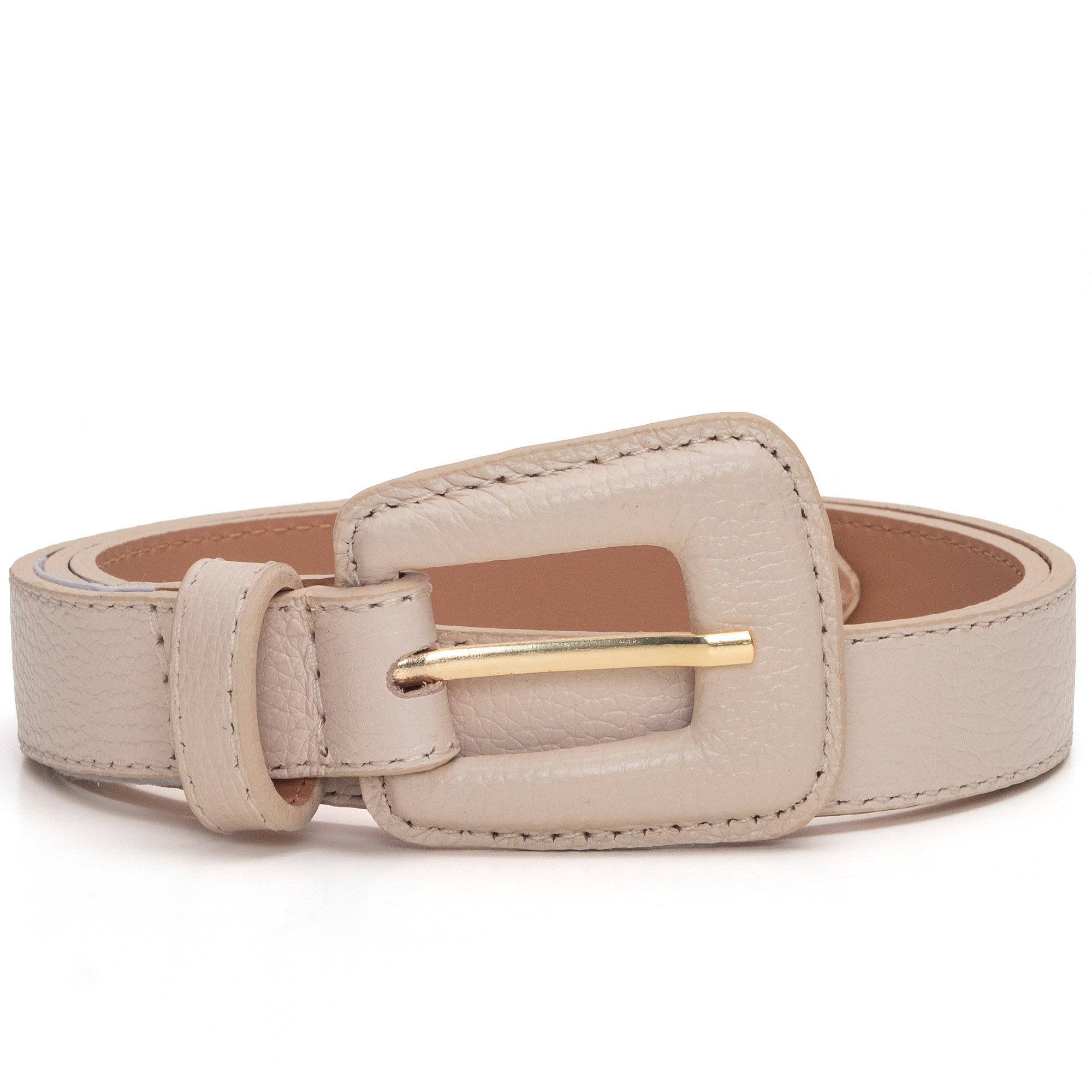 Cinto Couro Fivela Forrada Retangular Bruny - Creme