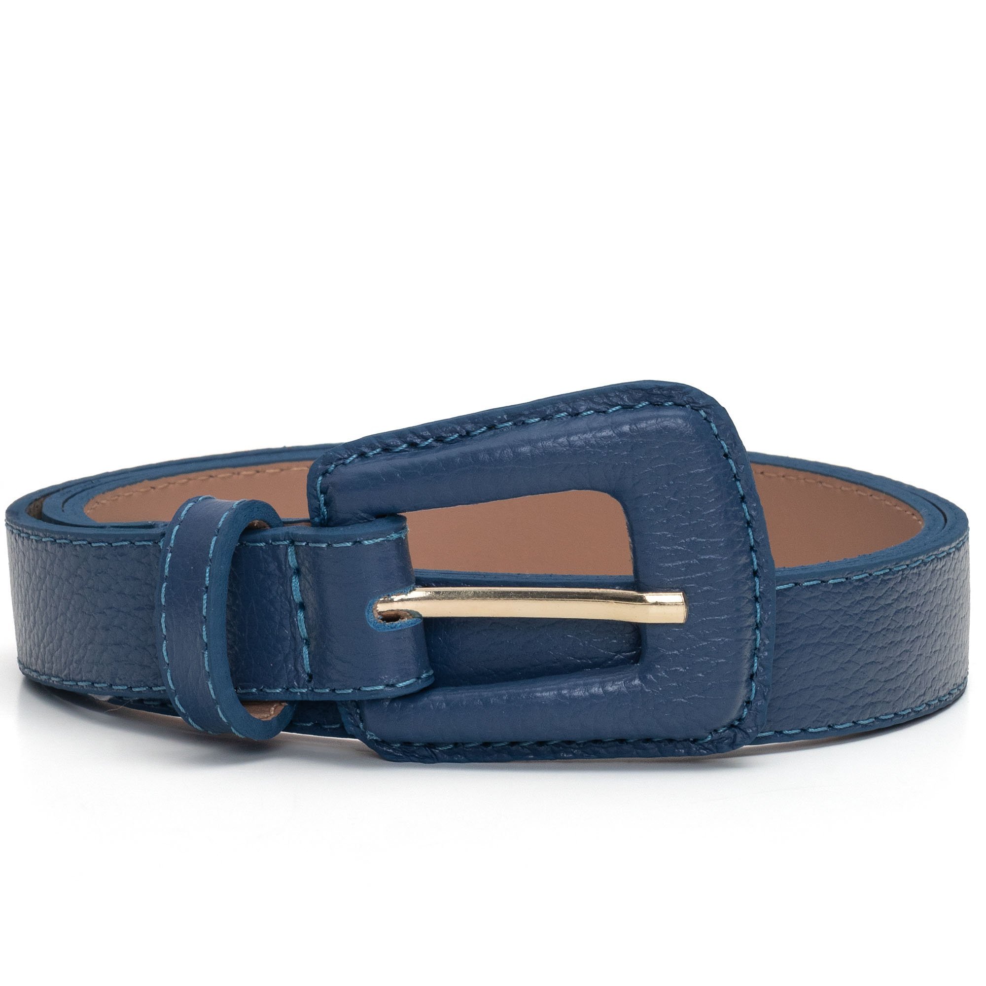 Cinto Couro Fivela Forrada Retangular Bruny - Azul