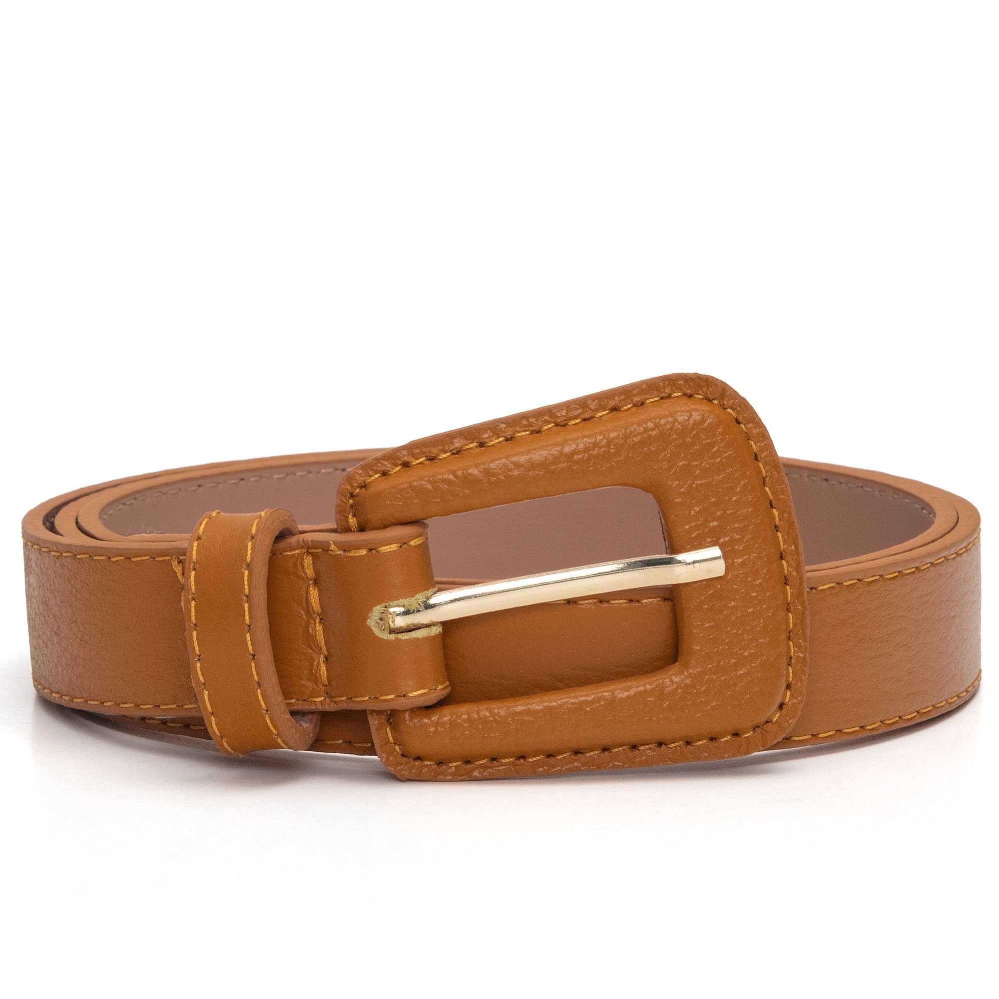 Cinto Couro Fivela Forrada Retangular Bruny - Amarelo