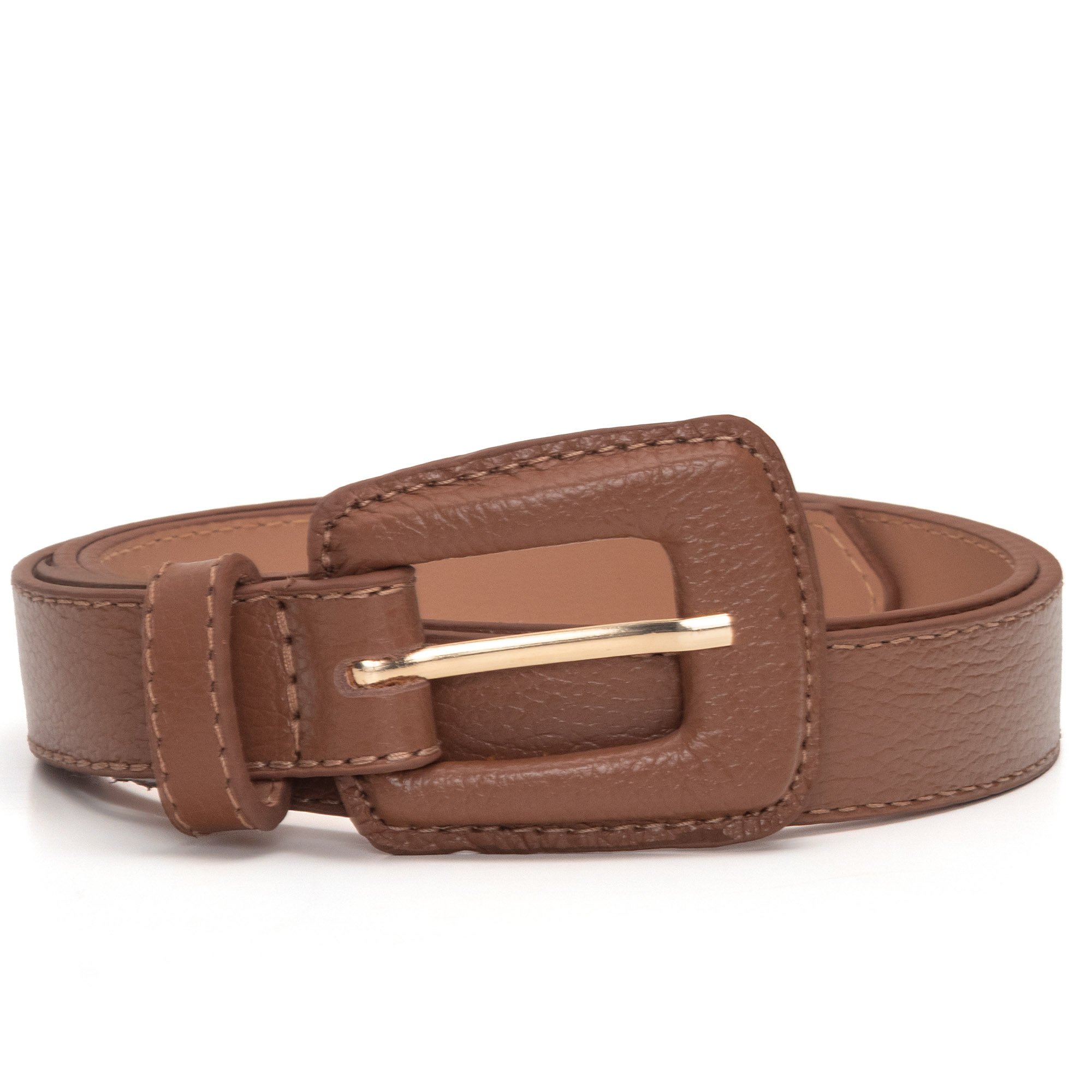 Cinto Couro Fivela Forrada Retangular Bruny - Bege