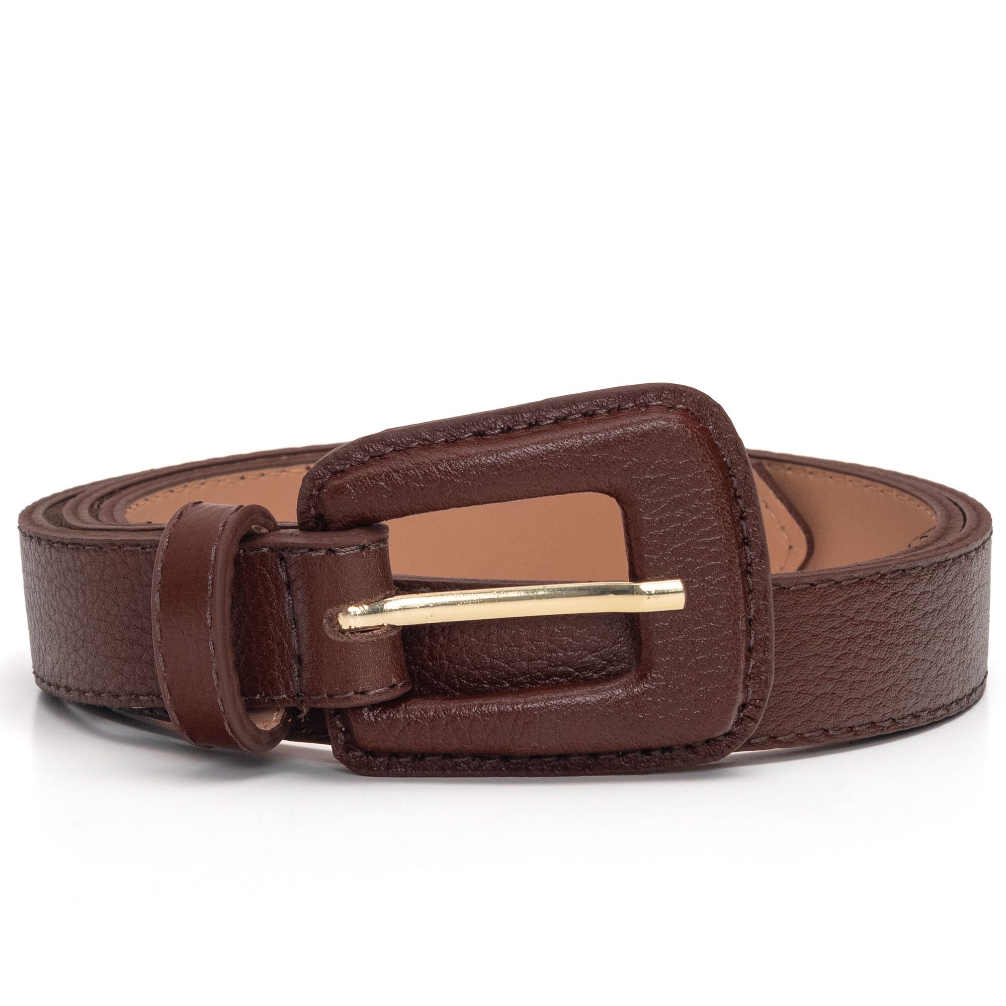 Cinto Couro Fivela Forrada Retangular Bruny - Marrom
