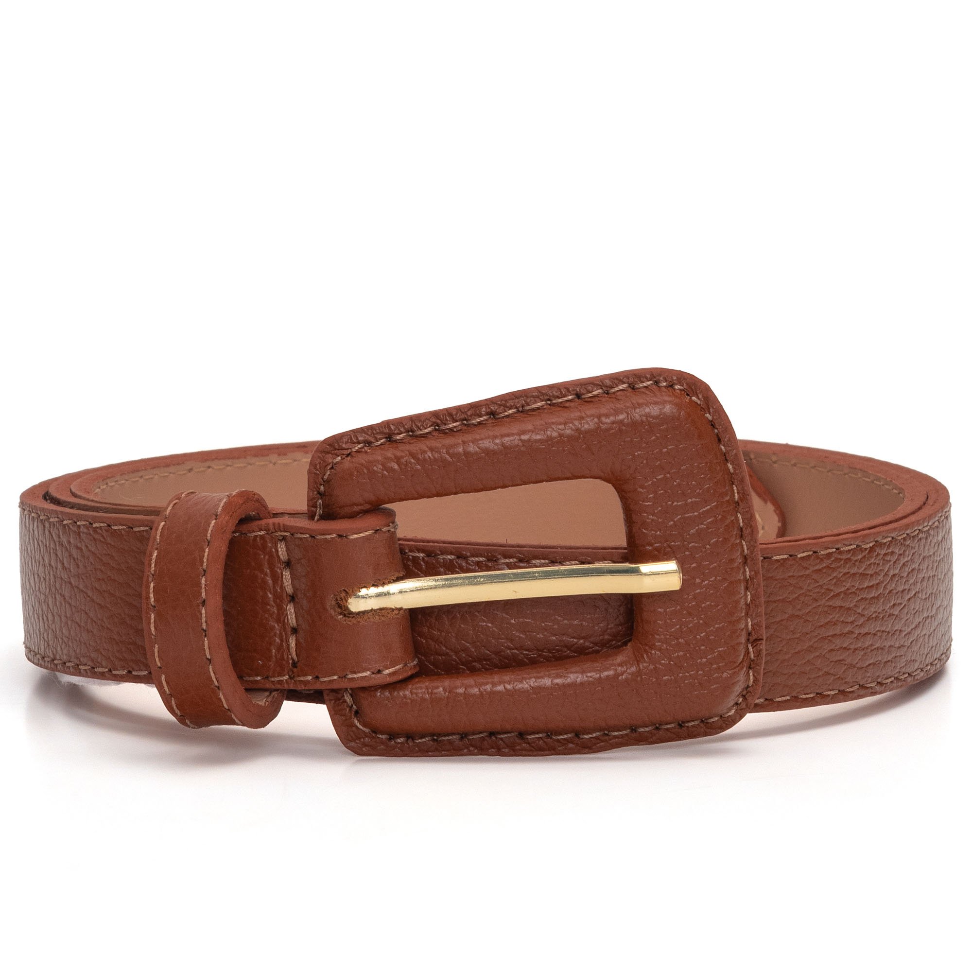 Cinto Couro Fivela Forrada Retangular Bruny - Caramelo