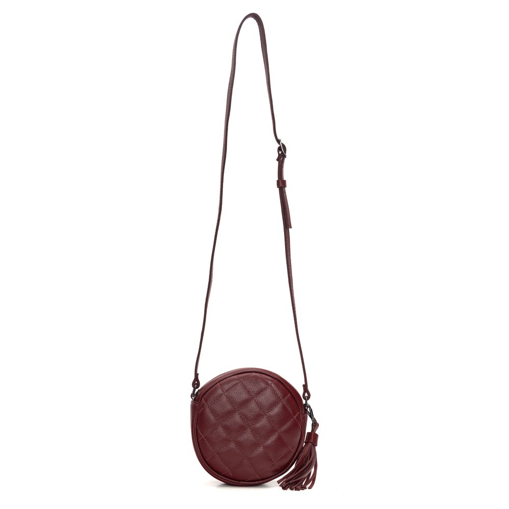 Bolsa Em Couro Redonda Matelassê Kira - Bordô Bordô 2