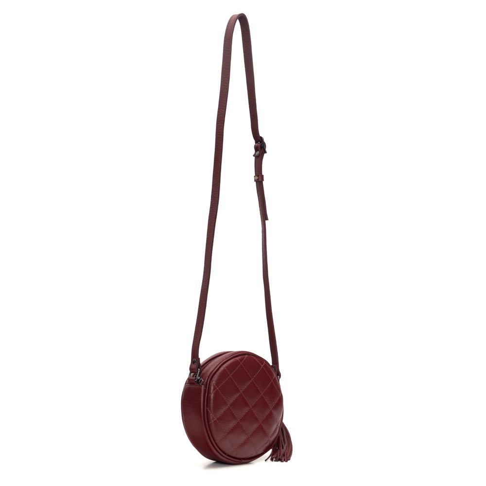 Bolsa Em Couro Redonda Matelassê Kira - Bordô Bordô 3