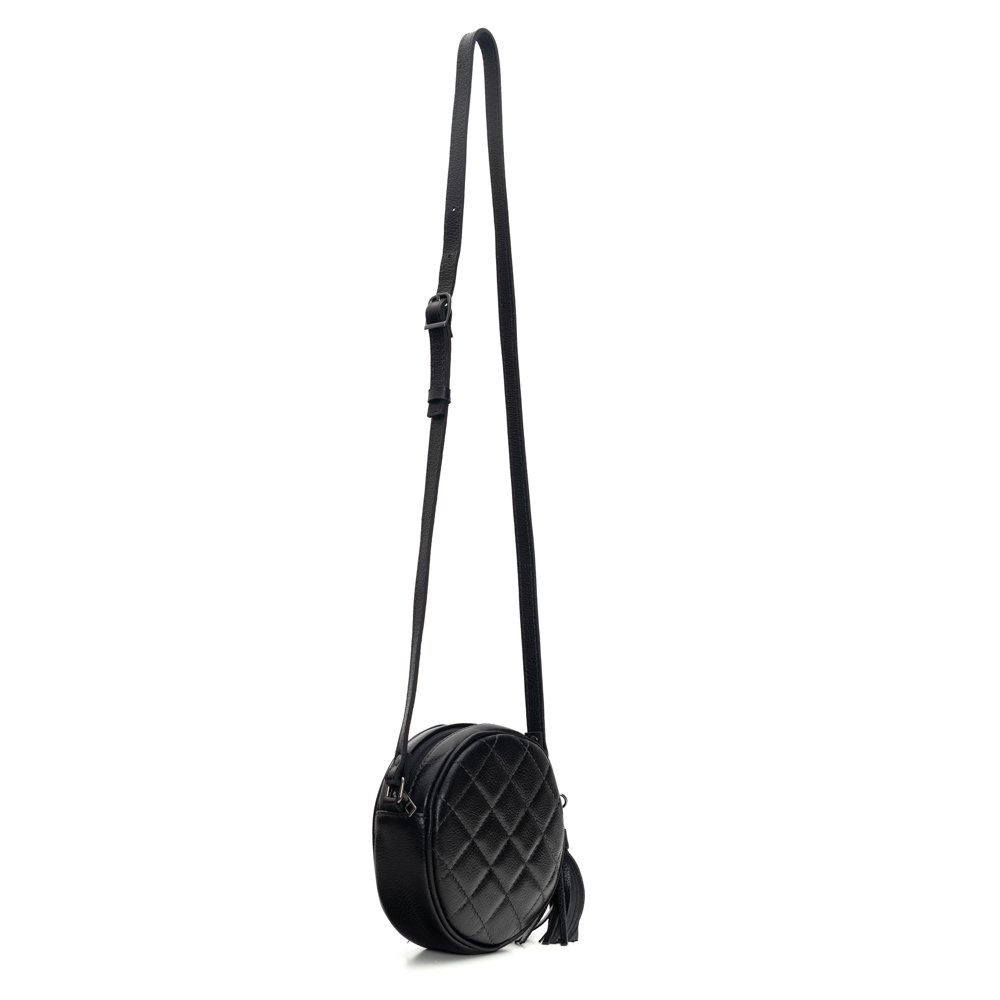 Bolsa Em Couro Redonda Matelassê Kira - Preto Preto 2