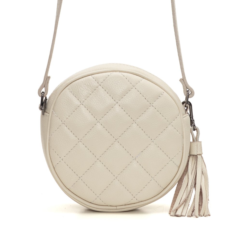 Bolsa Em Couro Redonda Matelassê Kira - Off-White
