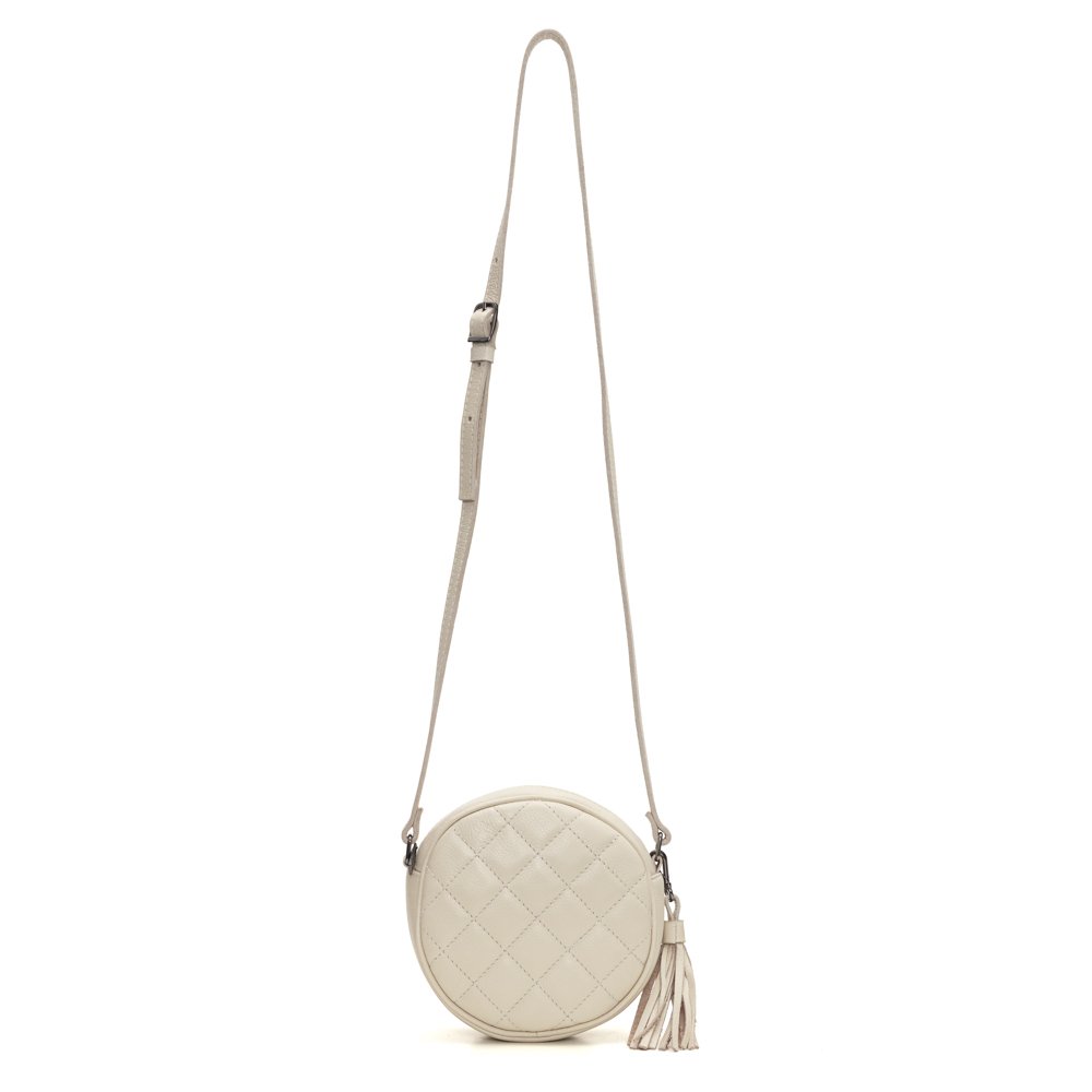 Bolsa Em Couro Redonda Matelassê Kira - Off-White Branco 2